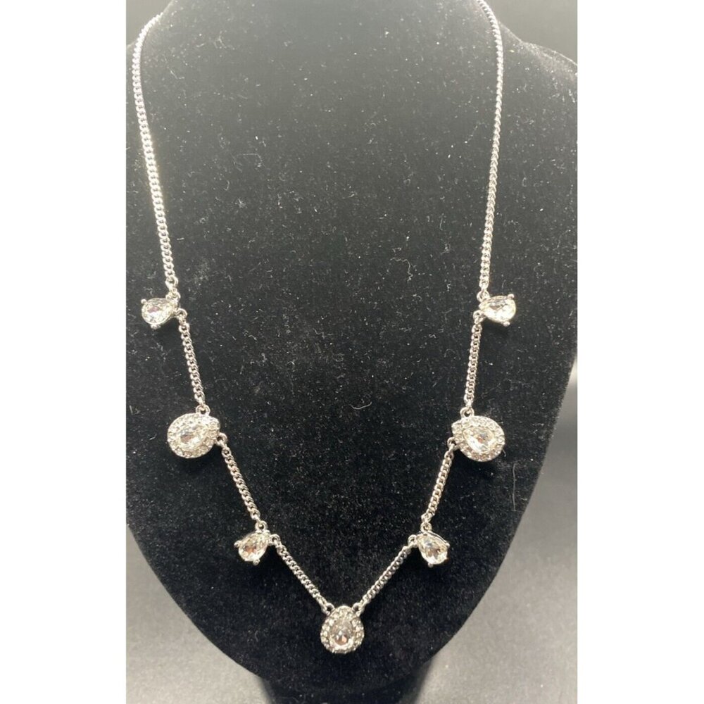 Signed Givenchy Necklace Rhinestone Pear Shape Crystal Silver Tone 15" + 3" NWT - Picture 1 of 9